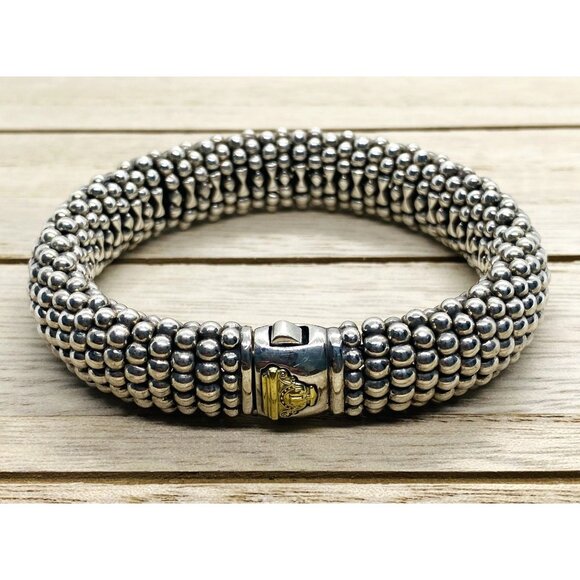 Lagos Caviar Jewelry - Lagos Caviar Bangle Bracelet Sterling Silver 925 18K 750 15MM